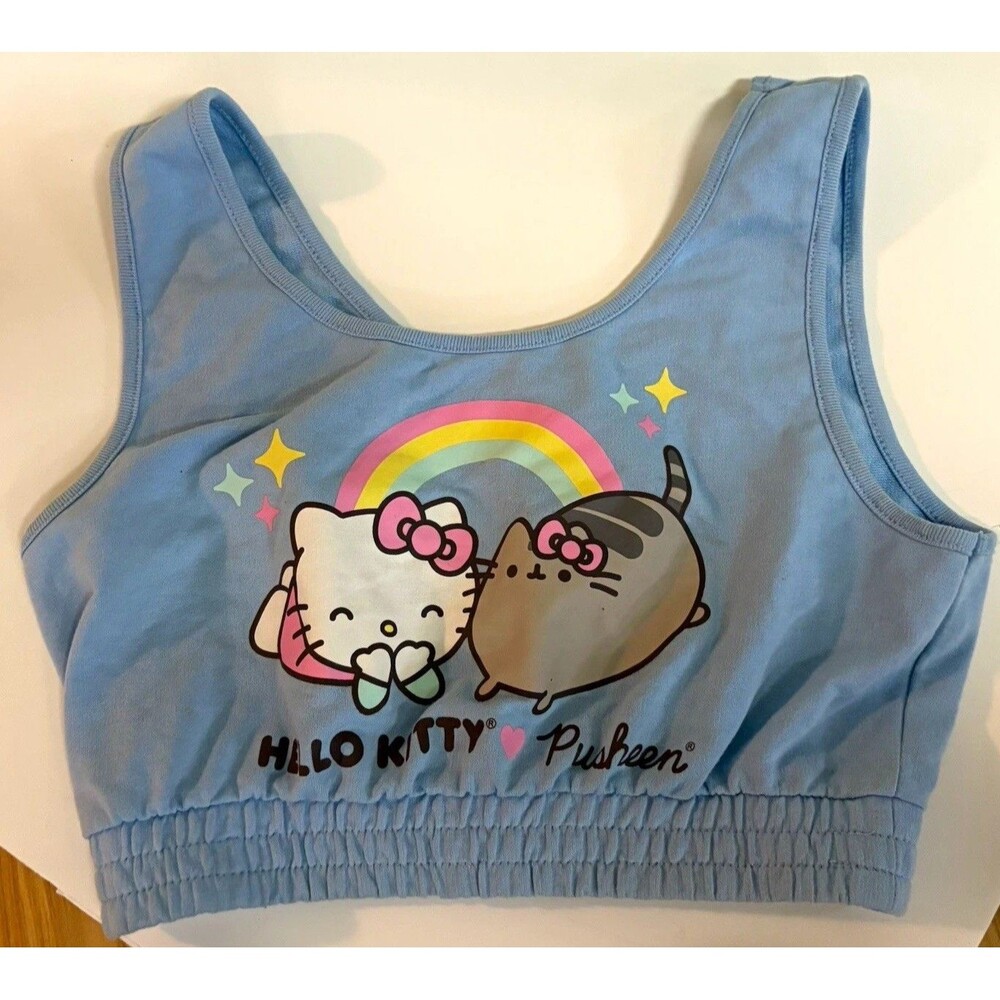 Hello Kitty x Pusheen Women’s S Blue Wireless Racerback Sports Bra Graphic